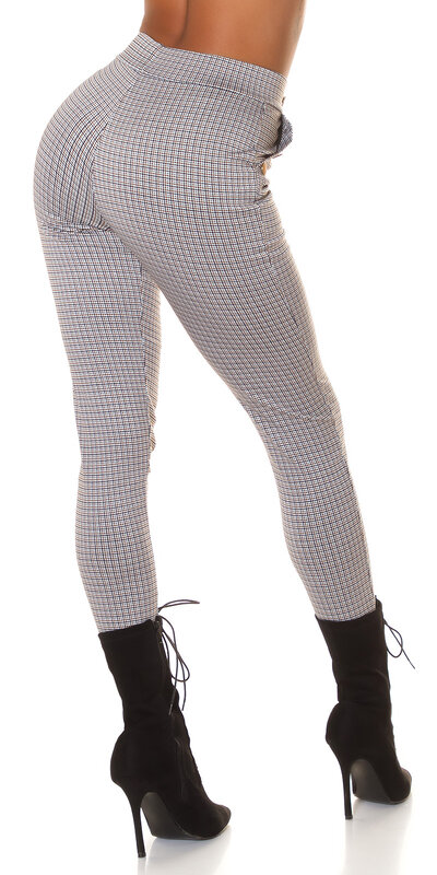 Vysoké kárované nohavice s vreckami Bronzová