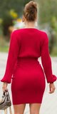 Elegantné pletené šaty s opaskom Tmavá červená