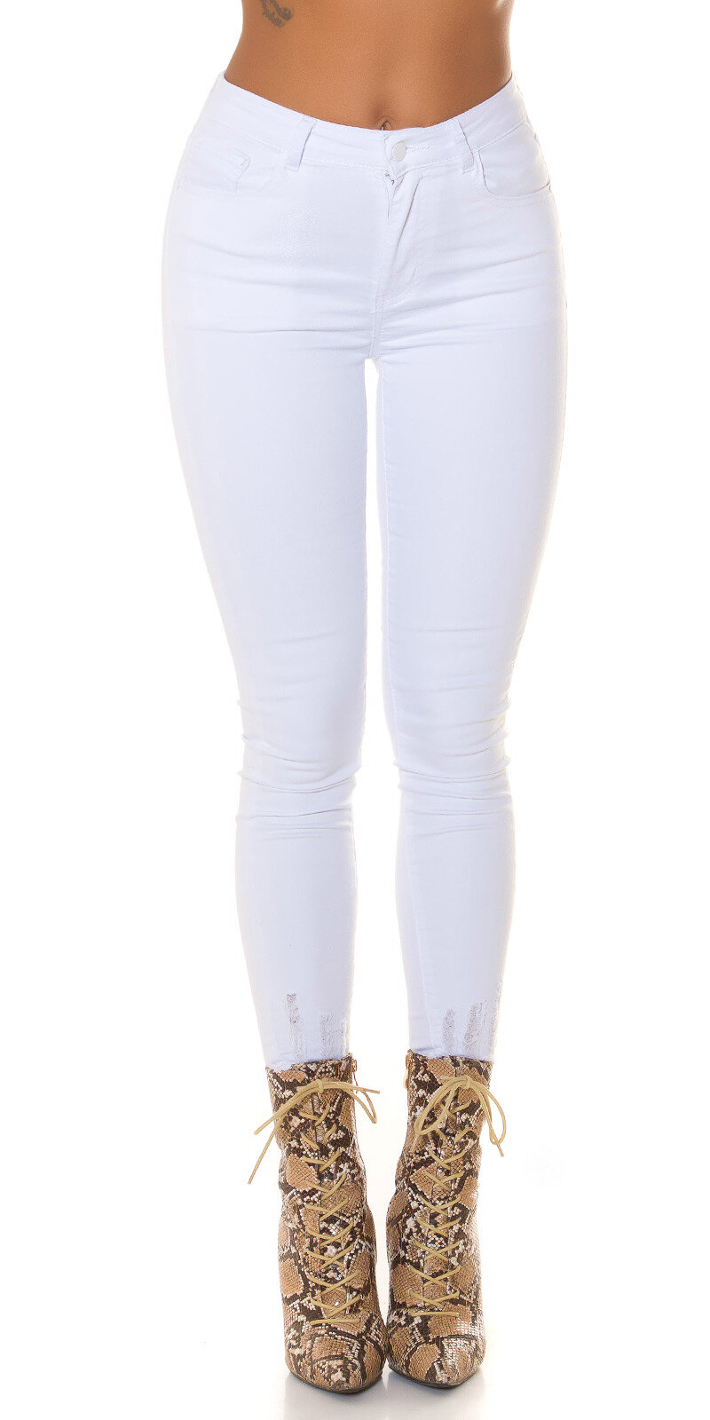 Vysoké biele džíny s rozpáraným švom Biela