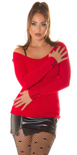 Hebký textúrovaný sveter dámsky Červená
