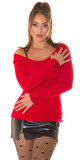 Hebký textúrovaný sveter dámsky Červená