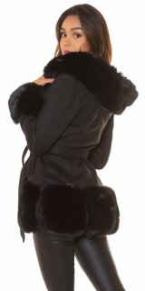 Čierny zimný kabát s kožušinou Čierna