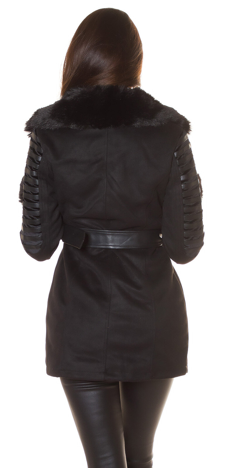 Zimný kabát s kožušinou Čierna