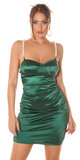 Saténové krátke šaty s perlovými ramienkami Zelená