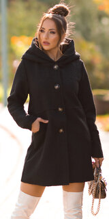 Huňatý kabát TEDDY s kapucňou Čierna