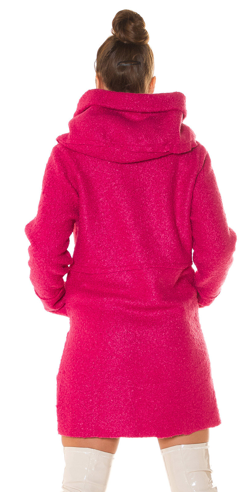Huňatý kabát TEDDY s kapucňou Ružová