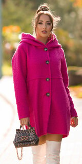 Huňatý kabát TEDDY s kapucňou Ružová