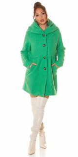 Huňatý kabát TEDDY s kapucňou Zelená