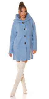 Huňatý kabát TEDDY s kapucňou Modrá
