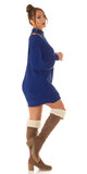 Voľné pletené šaty s odhaleným ramenom Modrá