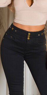 Vysoké džíny s 3 gombíkmi Čierna