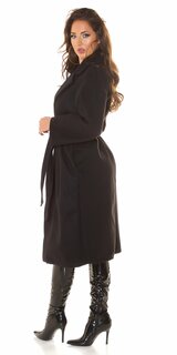 Oversize dlhý kabát s opaskom Čierna