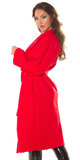 Oversize dlhý kabát s opaskom Červená
