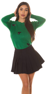 Dámsky sveter so srdiečkami Zelená
