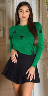 Dámsky sveter so srdiečkami Zelená