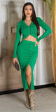 Pletená sukňová súprava dvojdielna Zelená