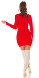 Krátke pletené šaty s previazaním Červená
