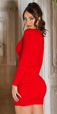 Krátke pletené šaty s previazaním Červená