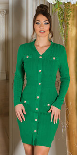 Pletené šaty s ozdobnými gombíkmi Zelená