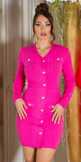 Pletené šaty s ozdobnými gombíkmi Ružová