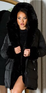 Zimná kožušinová bunda dámska Čierna