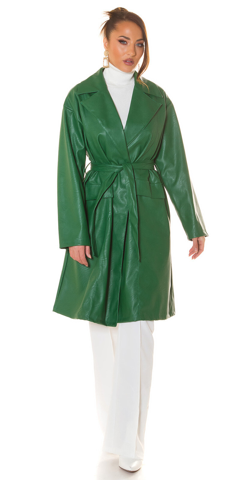 Koucla dámsky koženkový kabát Tmavá zelená