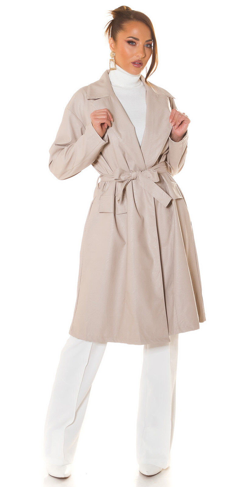 Koucla dámsky koženkový kabát Béžová