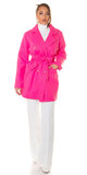 Moderný dámsky kabát s opaskom Ružová