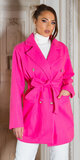 Moderný dámsky kabát s opaskom Ružová