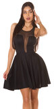 Čierne krátke šaty s transparentným dekoltom Čierna