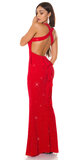Lesklé bezrukávové večerné šaty s otvoreným chrbtom Červená