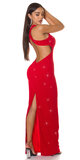 Tielkové maxi šaty s otvorenou zadnou časťou Červená