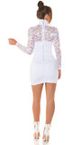 Mini šaty s golierom a čipkovanými rukávmi Biela