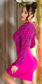 Dlhorukávové pletené šaty vzorované Ružová
