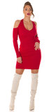 Dámske pletené šaty s odhalenými ramenami Červená