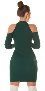 Dámske pletené šaty s odhalenými ramenami Zelená