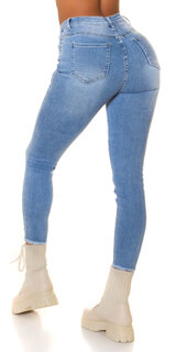 Priliehavé svetlé džíny s vysokým pásom Modrá