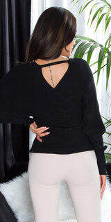 Dámsky úpletový sveter s výšivkou Čierna