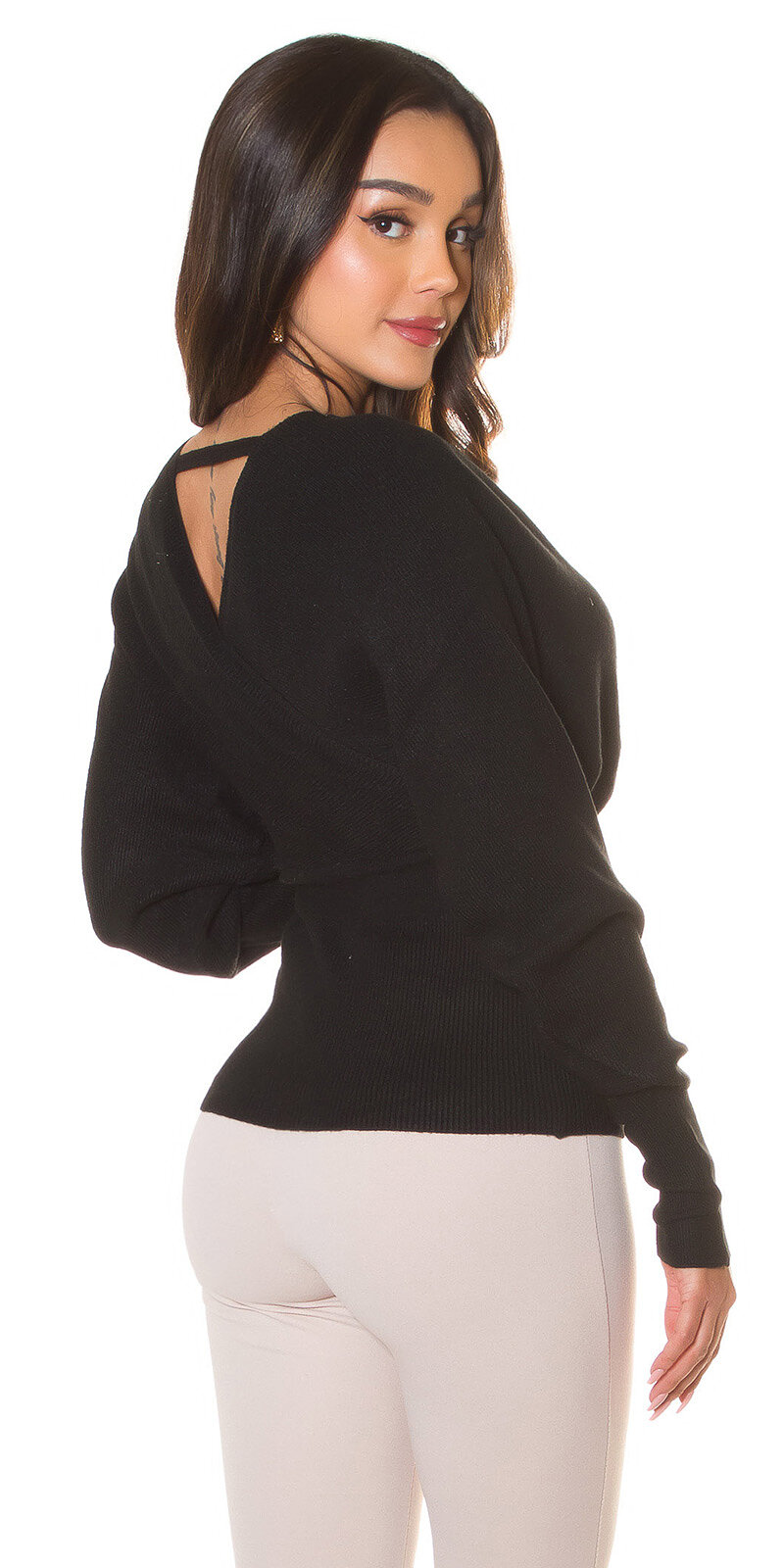 Dámsky úpletový sveter s výšivkou Čierna