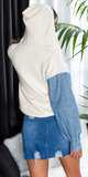 Úpletová bunda s džínsovými rukávmi Béžová