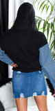 Úpletová bunda s džínsovými rukávmi Čierna
