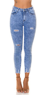 Skinny roztrhané modré džíny s vysokým pásom