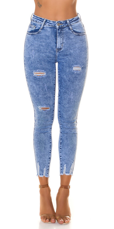 Skinny roztrhané modré džíny s vysokým pásom Modrá