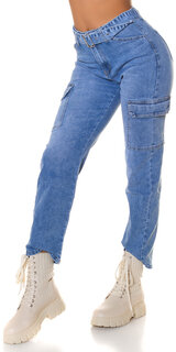 Dámske kapsáčové džínsy s opaskom Modrá