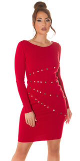 Viskózové pletené šaty s aplikáciami Červená