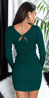 Textúrované pletené šaty s krúžkom na chrbte Zelená
