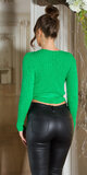 Wrap textúrovaný sveter s viazaním Zelená