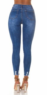 Tmavé roztrhané džíny s vysokým pásom Modrá