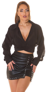 Šifónová crop top blúzka Čierna