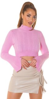 Krátky pletený sveter s rozšírenými rukávmi Ružová